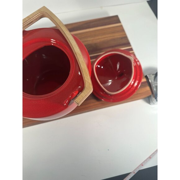 Large Red Ceramic Teapot with Wooden Handle - Picture 6 of 8